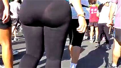 Big fat asses in shorts caught in street candid video