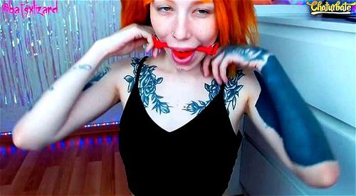 Young Russian redhead BatsxLizard teases on webcam