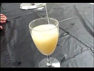 MILF drinks cum on plate with straw