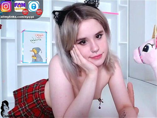 Young Russian blonde Nyqipi teases with nipple clamps on webcam