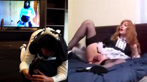 Watch Sissy Maids Solo Masturbate In Same Uniform Split Screen Maid