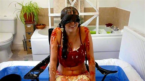 Watch Guess The Mess Messy Messy Food Bondage Brunette Porn