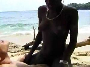 Ebony fucking on the beach